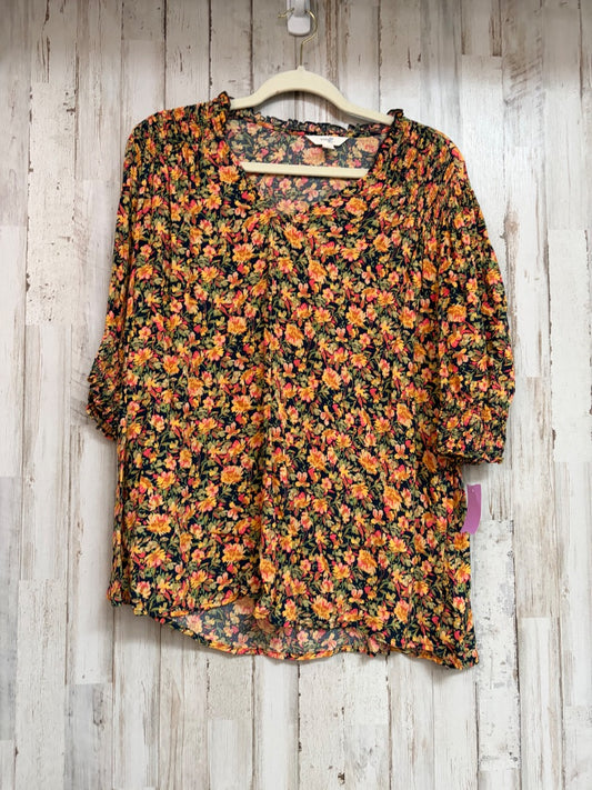 NAVY TERRA & SKY FLORAL SMOCK TOP, LADIES 0X