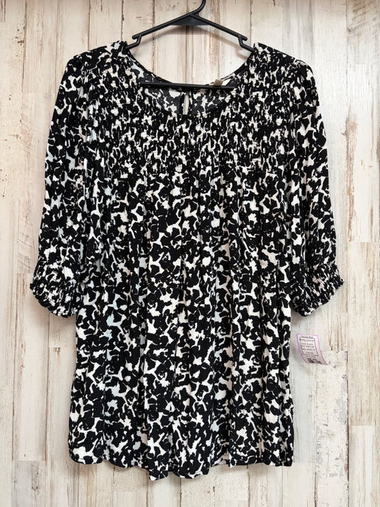 BLACK TERRA & SKY PRINTED SMOCK TOP, LADIES 1X