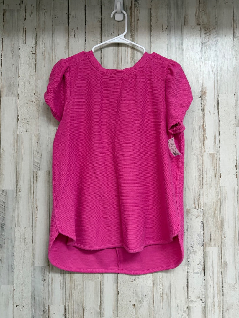 PINK CROWN & IVY RIBBED PUFF SLEEVE TOP, LADIES L
