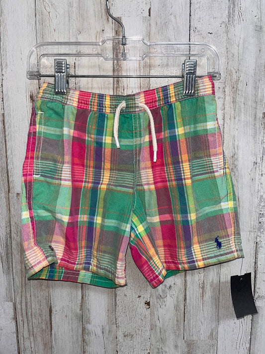 GREEN/PINK RALPH LAUREN PLAID SWIM SHORTS, BOYS 5