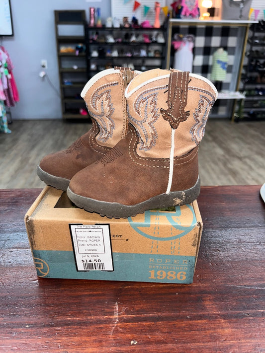 BROWN ROPER LEATHER ZIP COWBOY BOOTS, SHOES 4