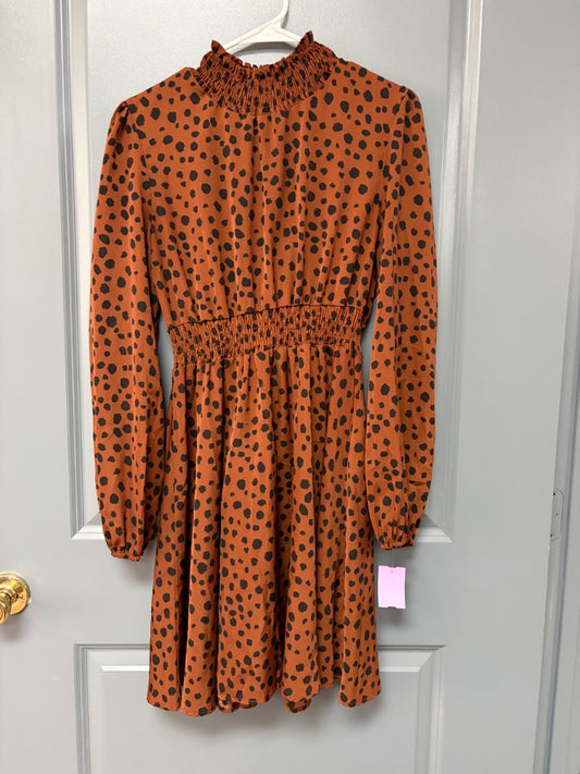 BROWN SHEIN SPOTTED DRESS, LADIES L