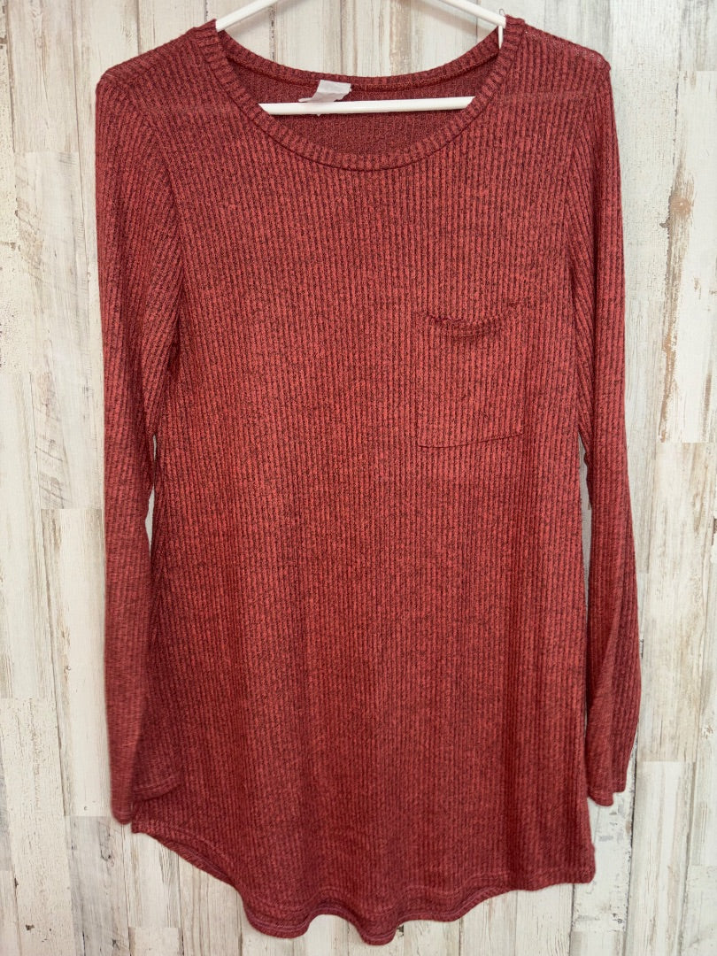 RUST  RIBBED POCKET LONGSLEEVE, LADIES M