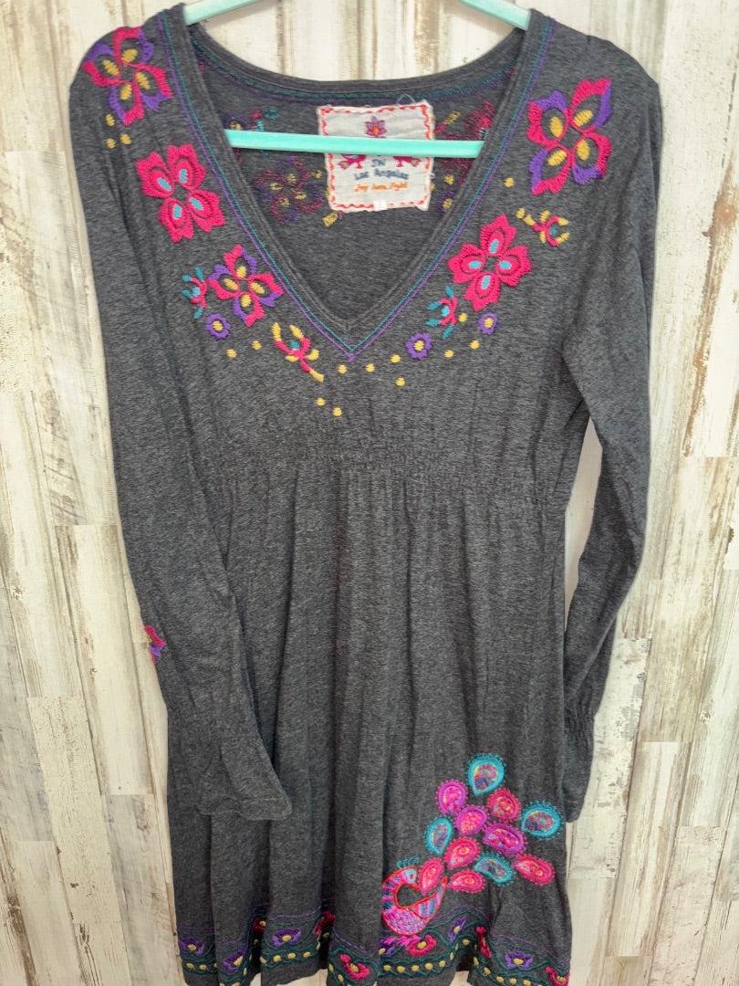 GREY JW LOS ANGELES PEACOCK EMBROIDERED DRESS, LADIES L