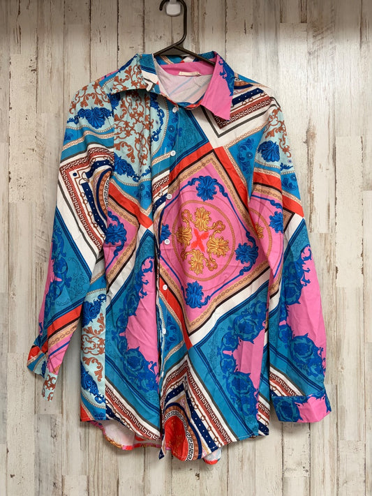 BLUE SUNDAY UP PRINTED BUTTON UP, LADIES M