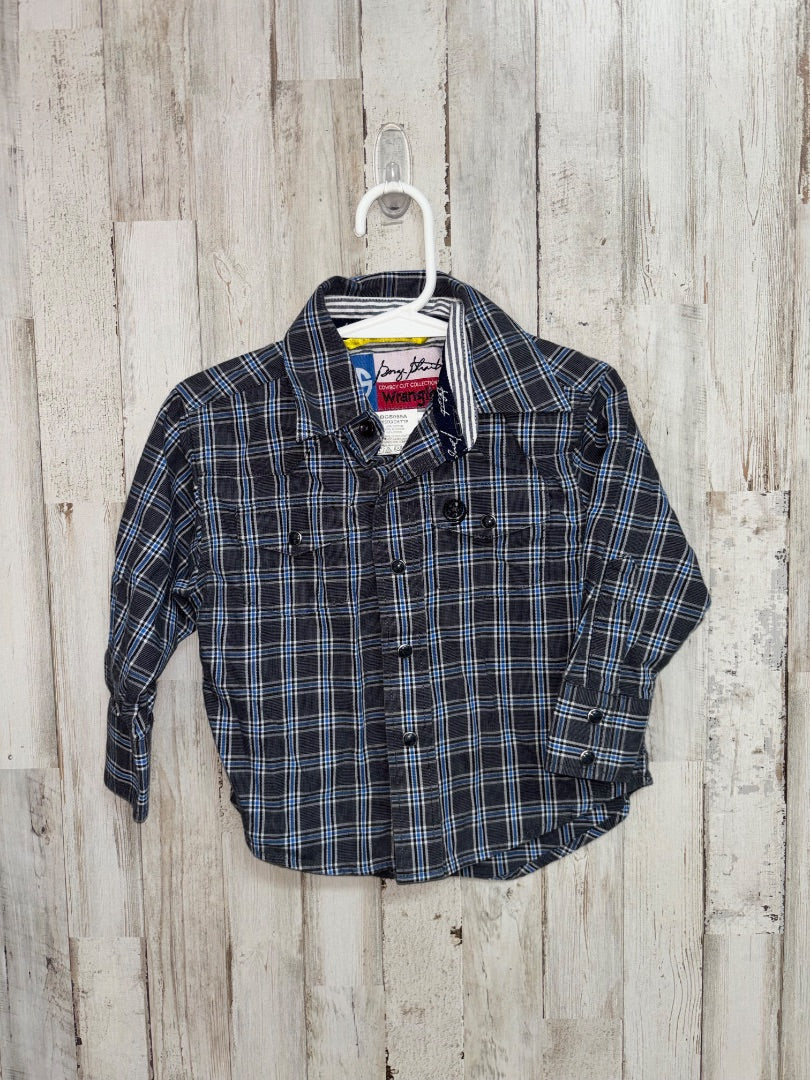 Grey Wrangler Plaid button up, Boy 2T