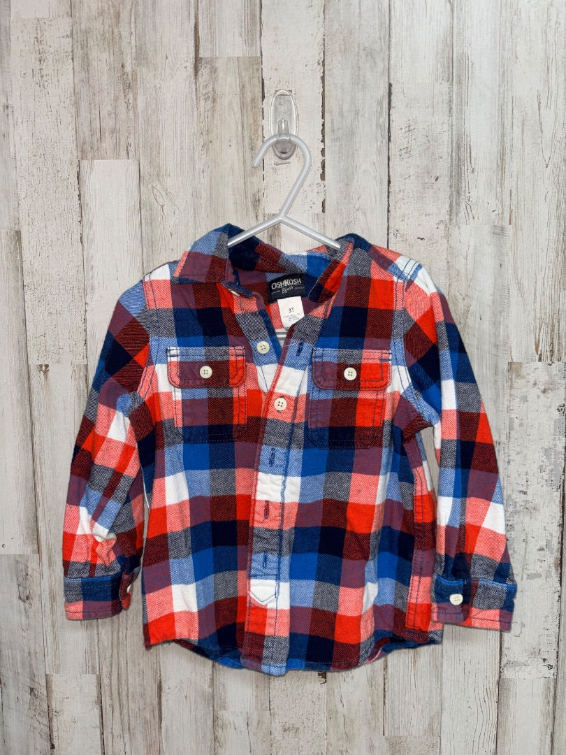 blue/red Osh kosh Soft plaid button up, Boy 3T