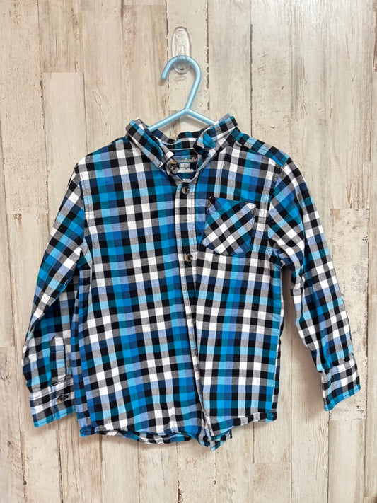 BLUE GARANIMALS PLAID BUTTON UP, BOYS 4T