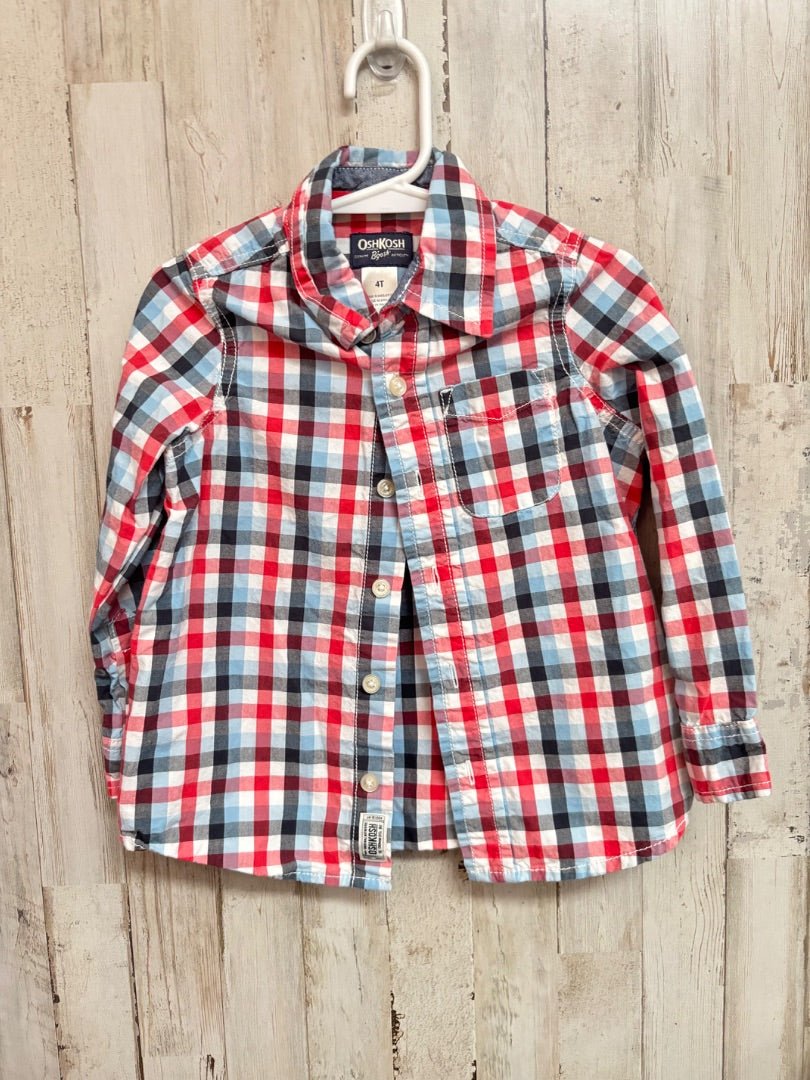 RED OSHKOSH PLAID BUTTON UP, BOYS 4T