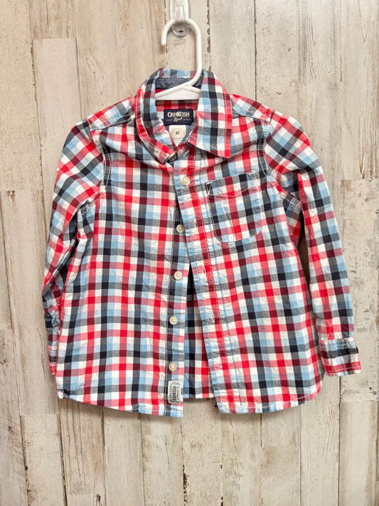 RED OSHKOSH PLAID BUTTON UP, BOYS 4T