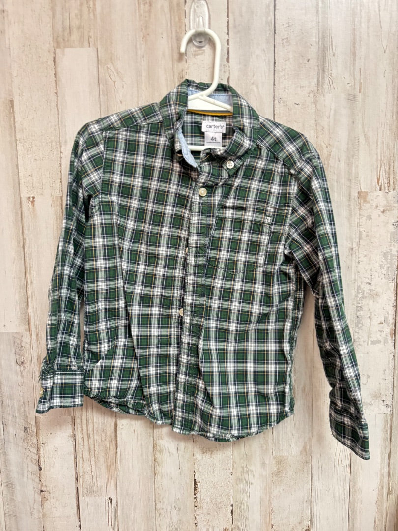 GREEN CARTERS PLAID BUTTON UP, BOYS 4T