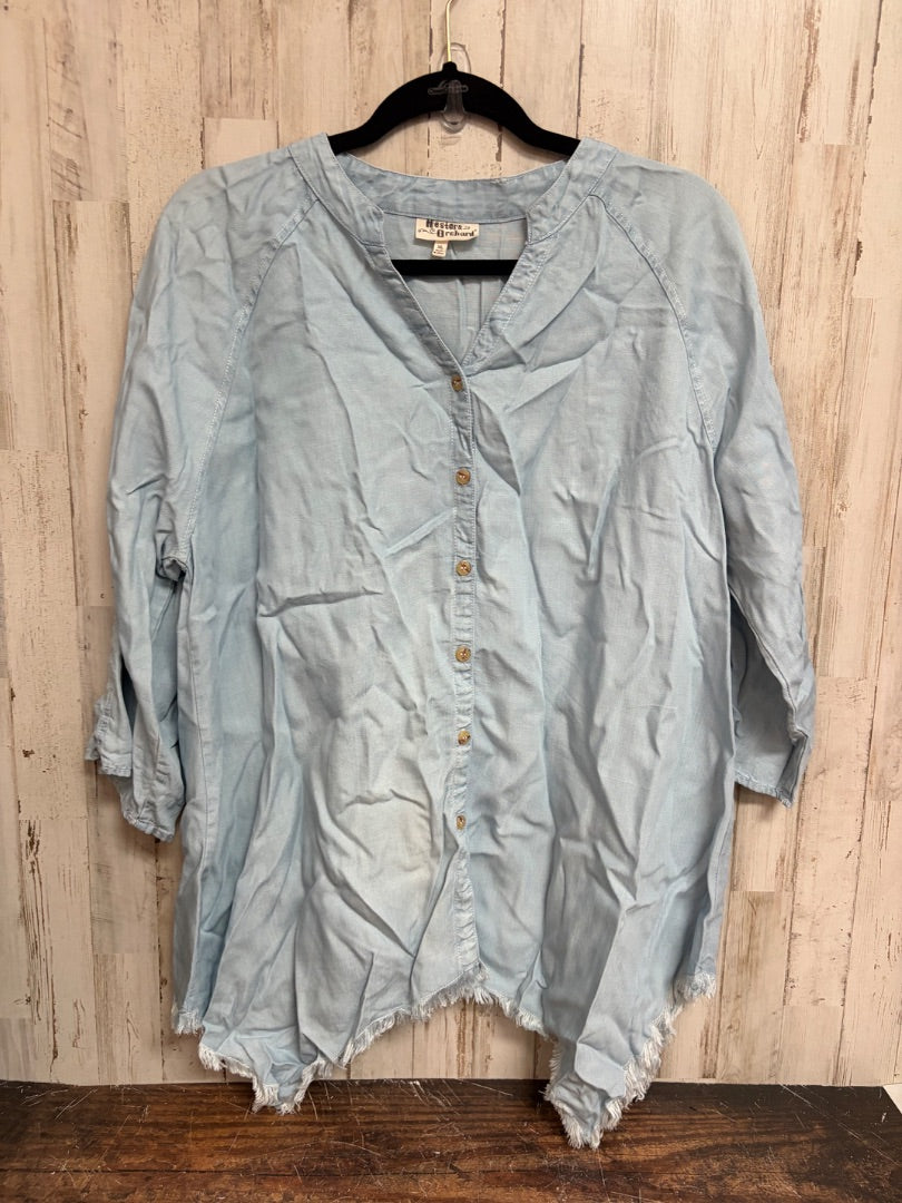 DENIM HESTER & ORCHARD BUTTON FRAY TOP, LADIES XL