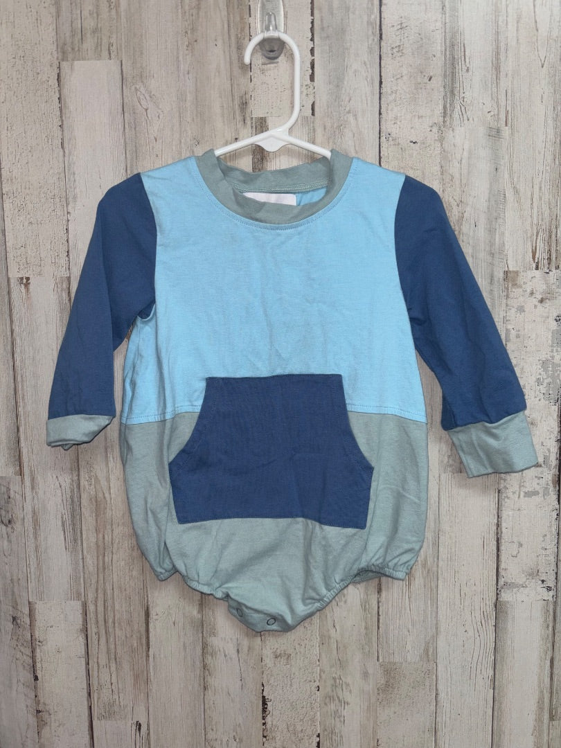 Blue Monroe Pocket onesie, Boy 12/18M