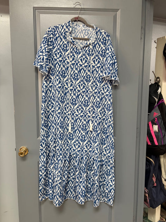 NAVY  PRINTED MAXI DRESS, LADIES XL