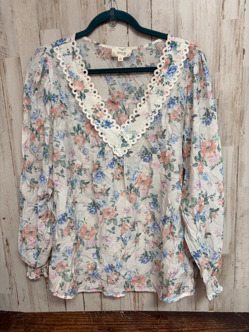 WHITE BLU PEPPER SHEER FLORAL TOP, LADIES 2X