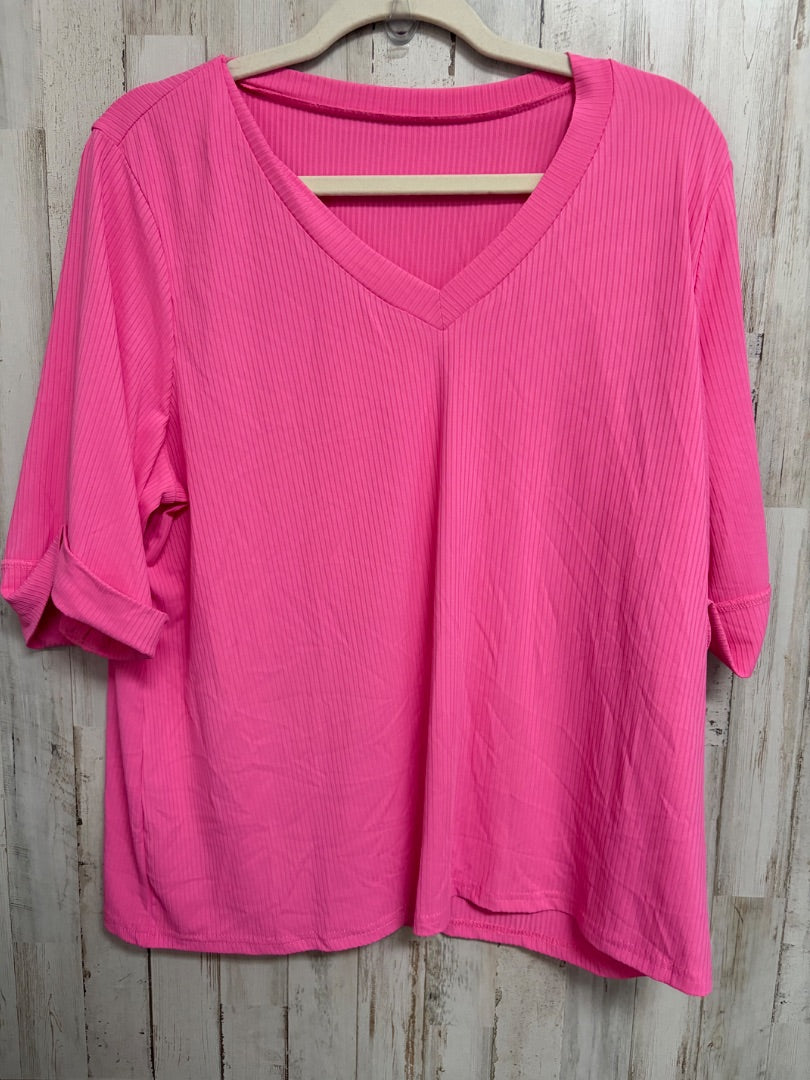 PINK  RIBBED TOP, LADIES 2X