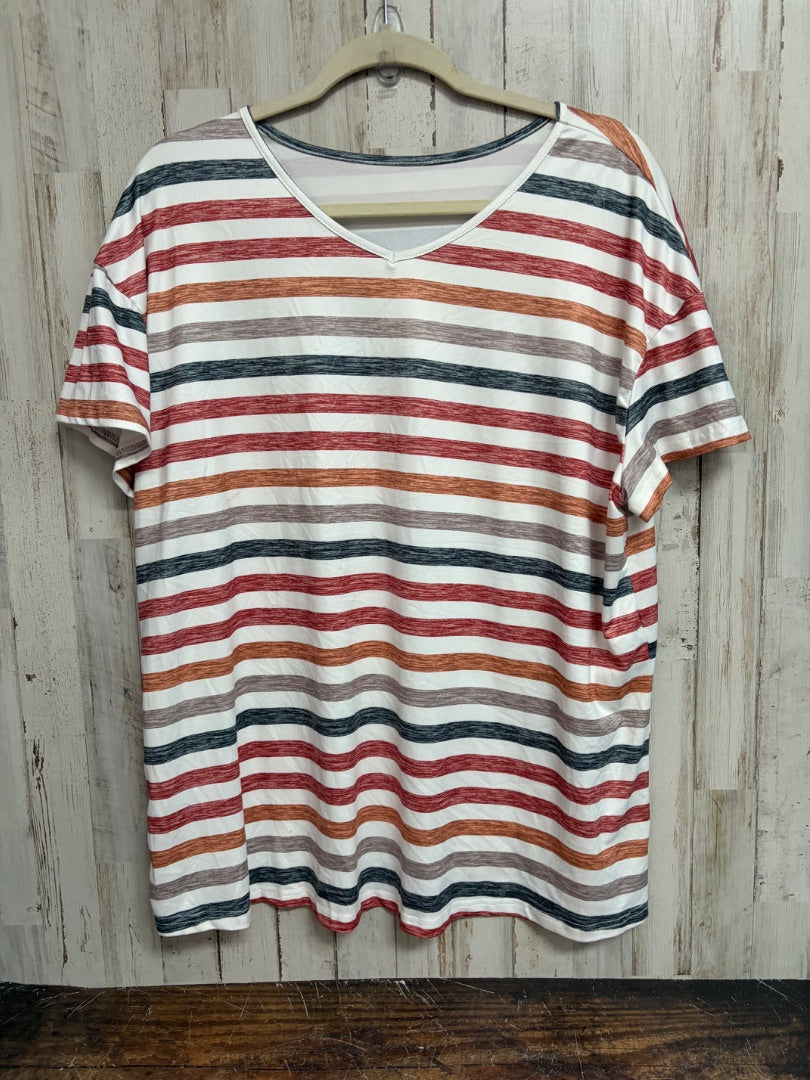 WHITE  STRIPE VNECK TOP, LADIES 2X