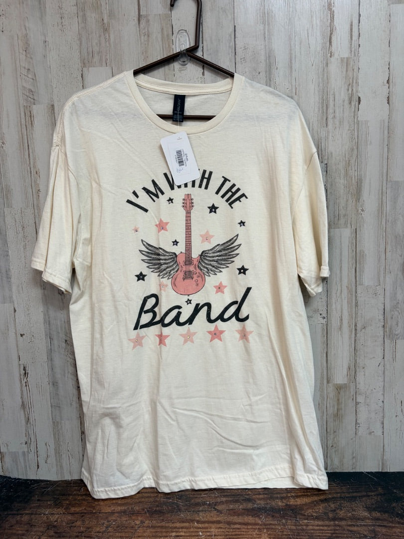 CREAM GILDAN IM WITH BAND TEE, LADIES XL