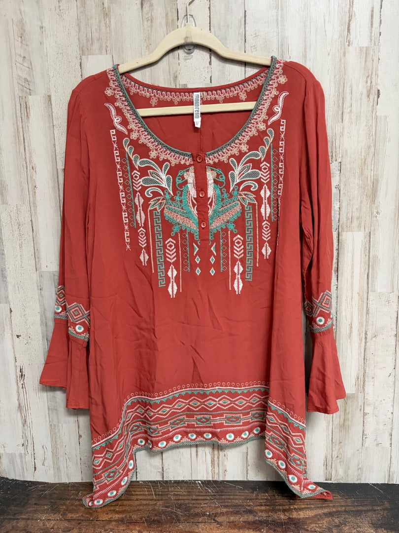 RUST MONO RENO EMBROIDERED TOP, LADIES M
