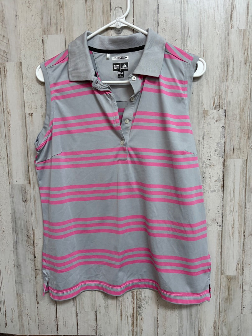 GREY ADIDAS STRIPE COLLAR TOP, LADIES L