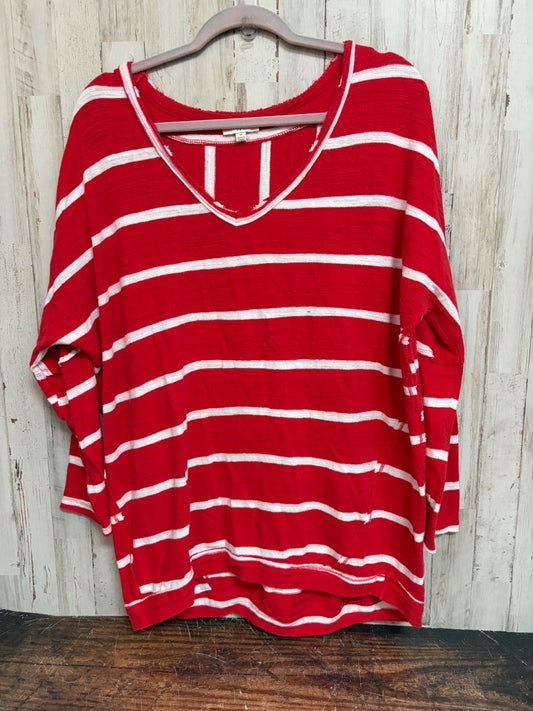 RED UMGEE STRIPE VNECK TOP, LADIES M