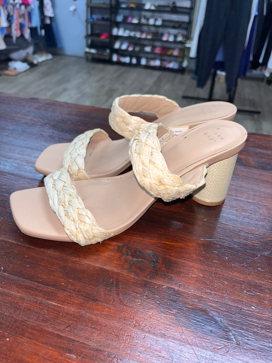 TAN A NEW DAY BRAIDED STRAW HEEL SANDALS, SHOES A10