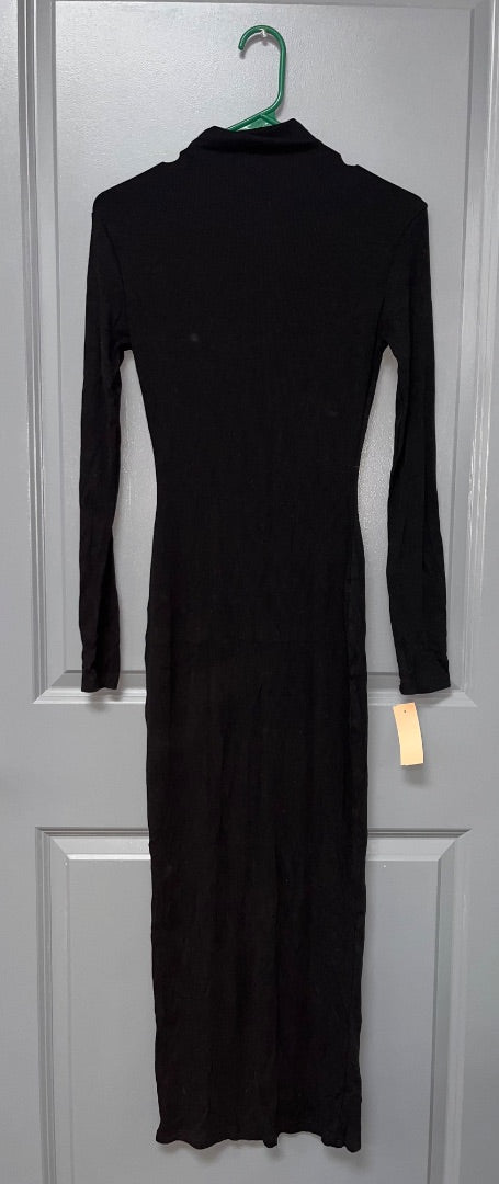 BLACK  RIBBED FITTED DRESS, LADIES M