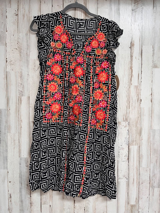 BLACK/CORAL  EMBROIDERED FLORAL DRESS, LADIES S
