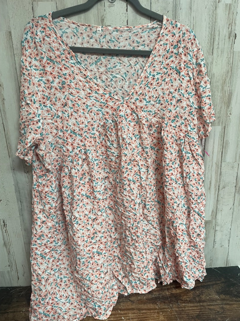 PEACH  FLORAL V NECK TOP, LADIES 3X
