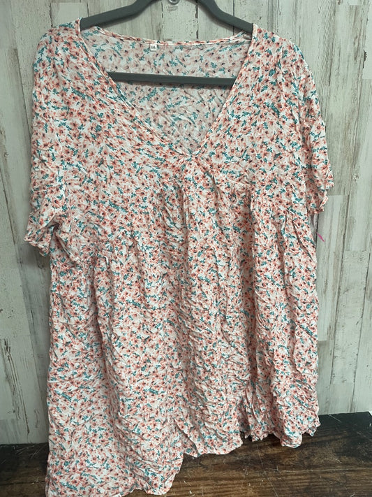 PEACH  FLORAL V NECK TOP, LADIES 3X