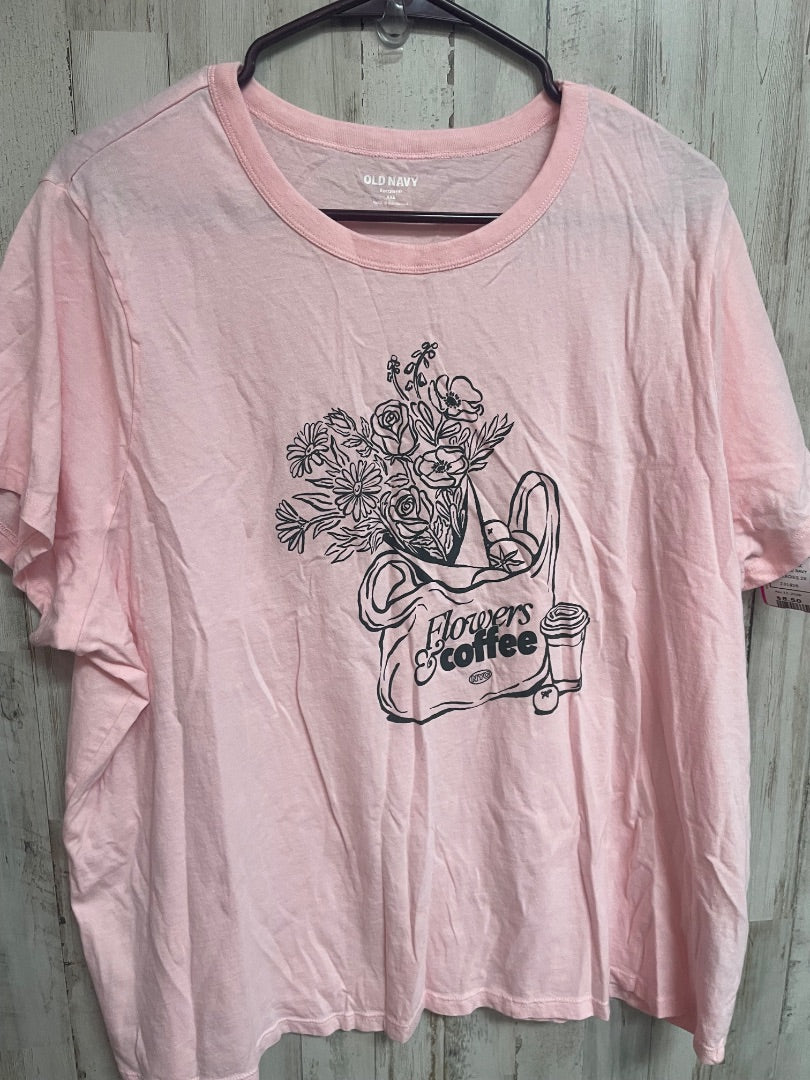 PINK OLD NAVY FLOWERS AND COFFEE TEE, LADIES 2X