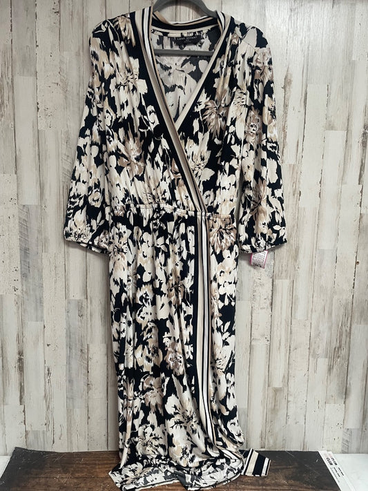 BLACK/TAN LANE BRYANT 18/20 FLORAL WRAP DRESS, LADIES 2X