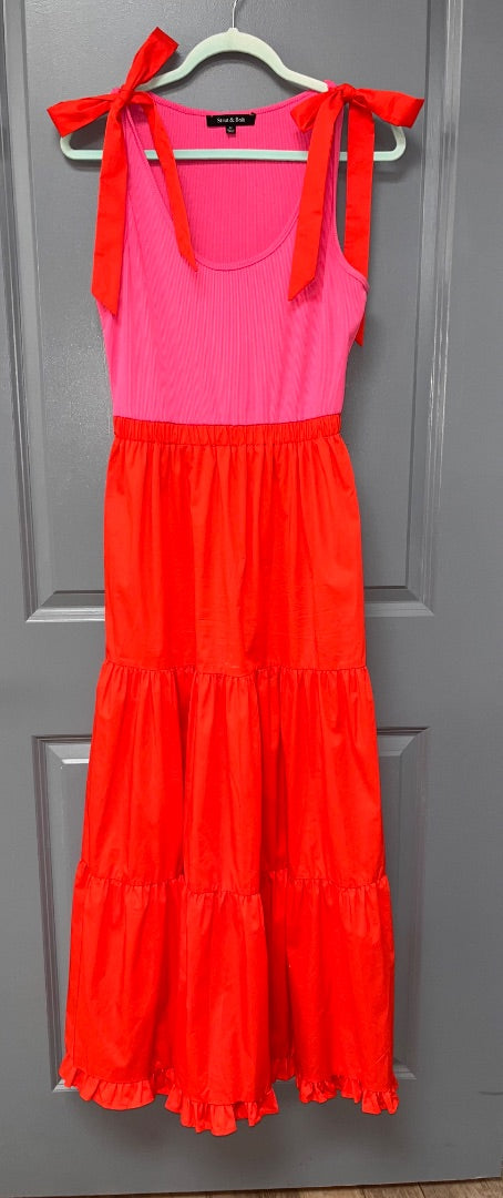 PINK/RED STRUT & BOLT TWO TONED TIER TANK DRESS, LADIES M