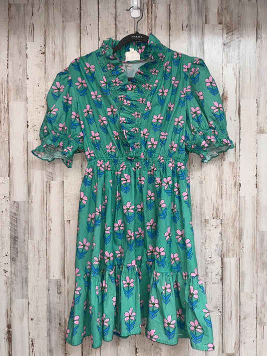 GREEN UMGEE FLORAL RUFFLE TRIM DRESS, LADIES M