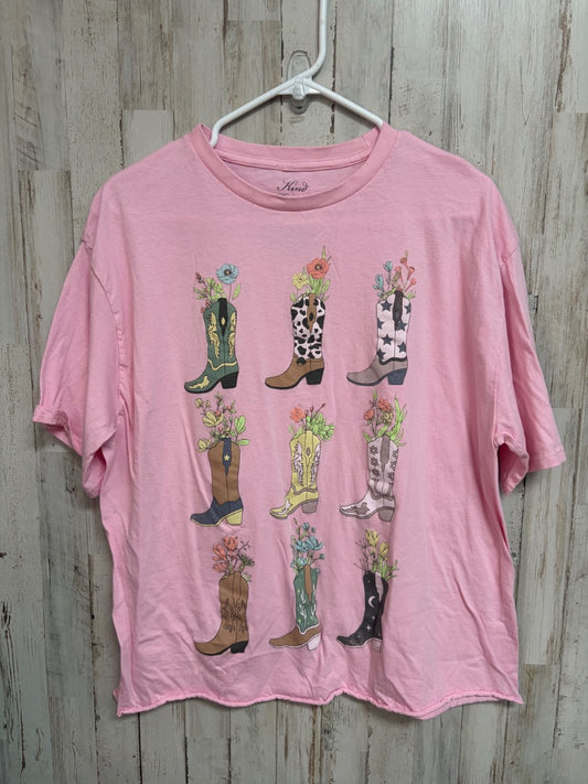 PINK KIND REGARDS FLORAL BOOT TEE, LADIES L