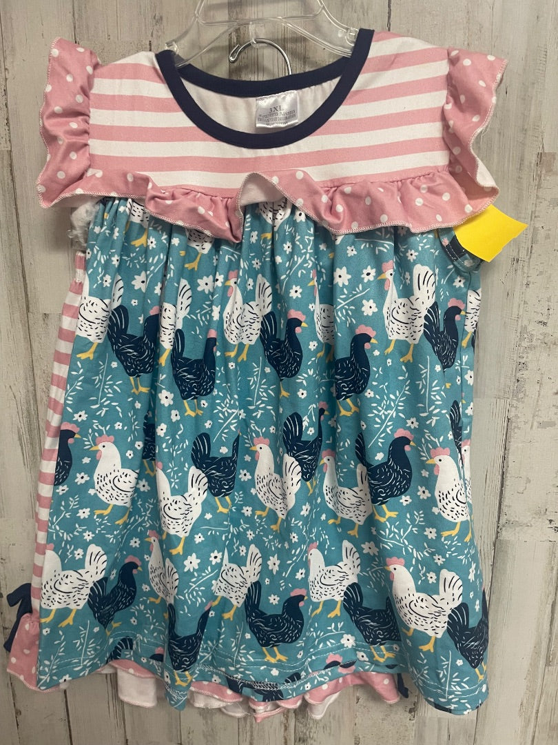 PINK/TEAL BOUTIQUE CHICKEN RUFFLE 2PC SET, GIRL 8