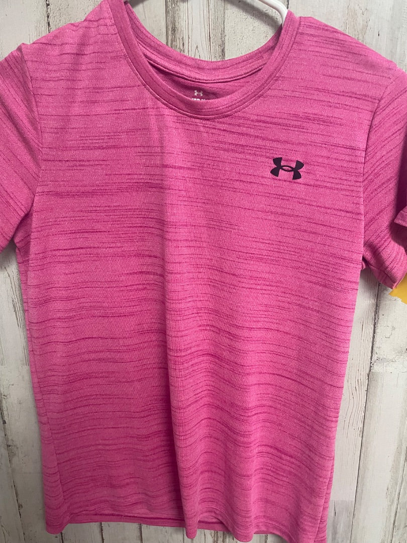 PINK UNDER ARMOUR DRY FIT STRIPE LOGO TEE, LADIES XS