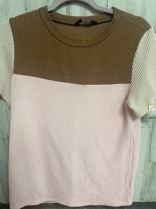 BROWN/PINK DOKOTOO RIBBED COLOR BLOCK TOP, LADIES S