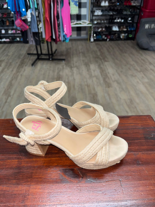 TAN GB GIRLS JUTE HEELS, SHOES Y4