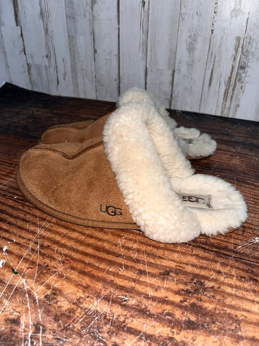 BROWN UGG SLIP ON HOUSE SHOES, SHOES A7