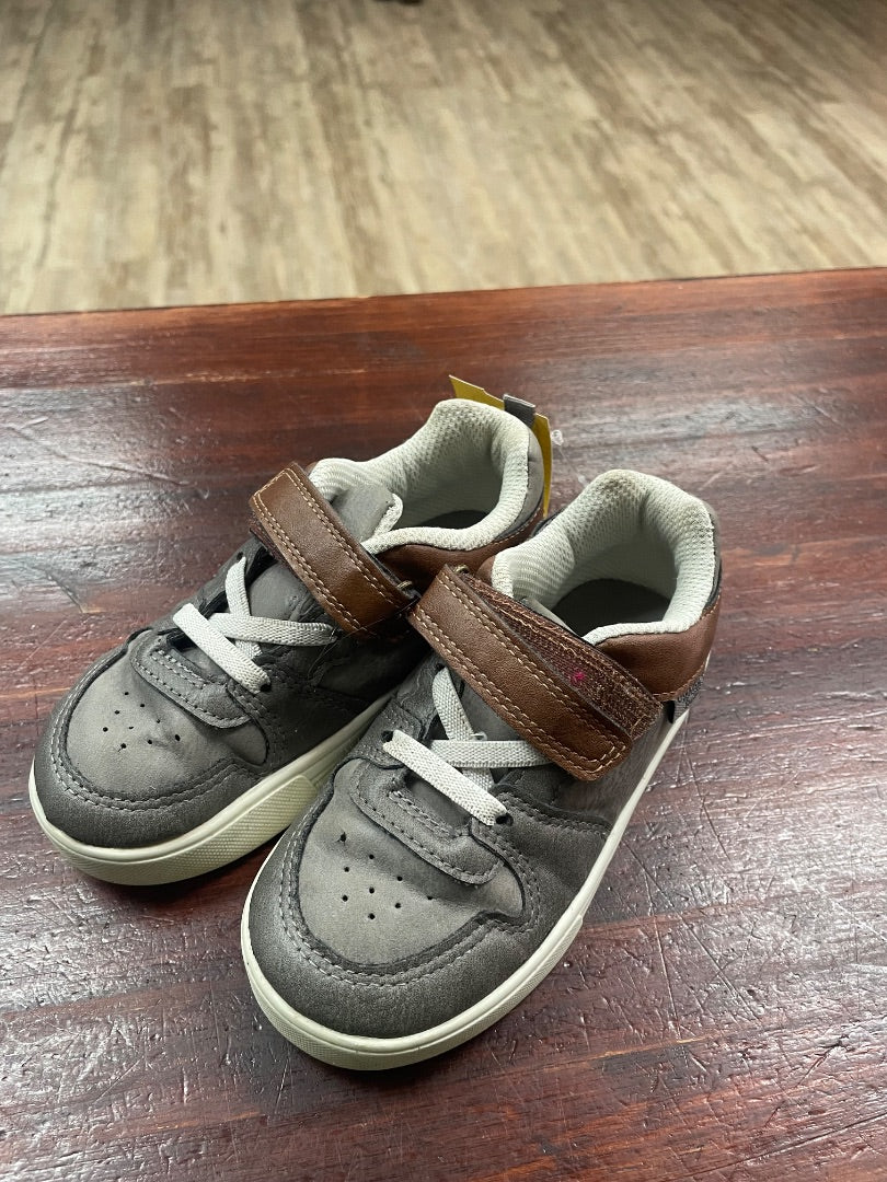 GREY/BROWN OSH KOSH VELCRO LEATHER SNEAKERS, SHOES 10