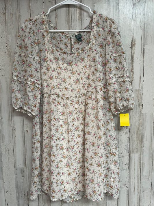 IVORY WILD FABLE FLORAL LAYERED SHEER DRESS, LADIES XS