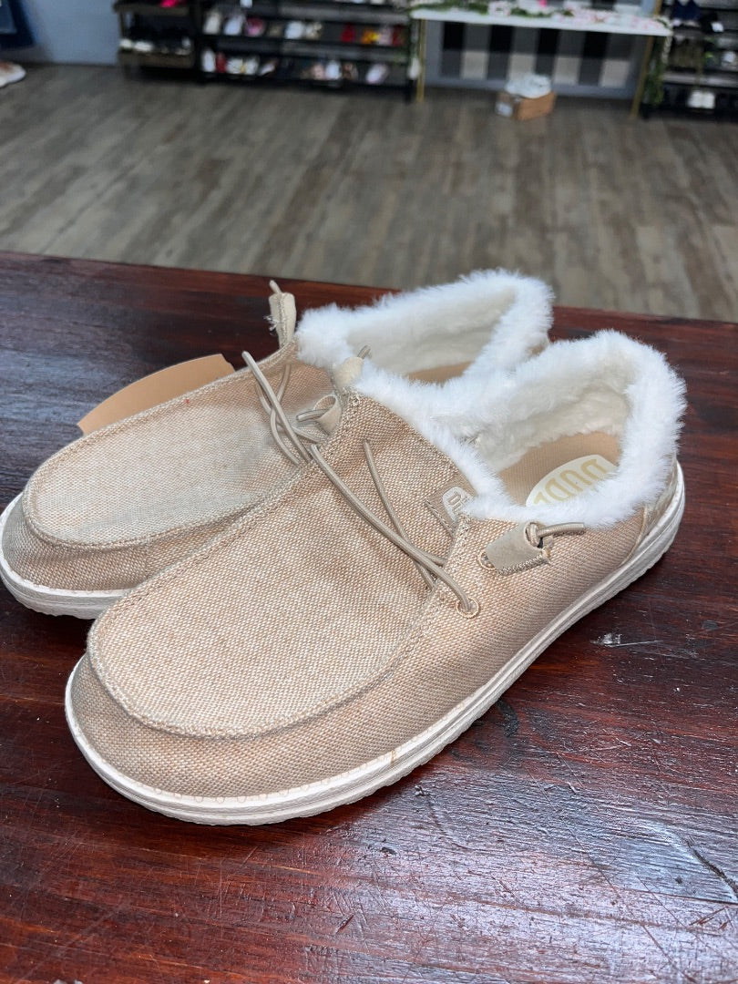 TAN HEY DUDE FUR LINED SLIP ON SHOES, SHOES A9