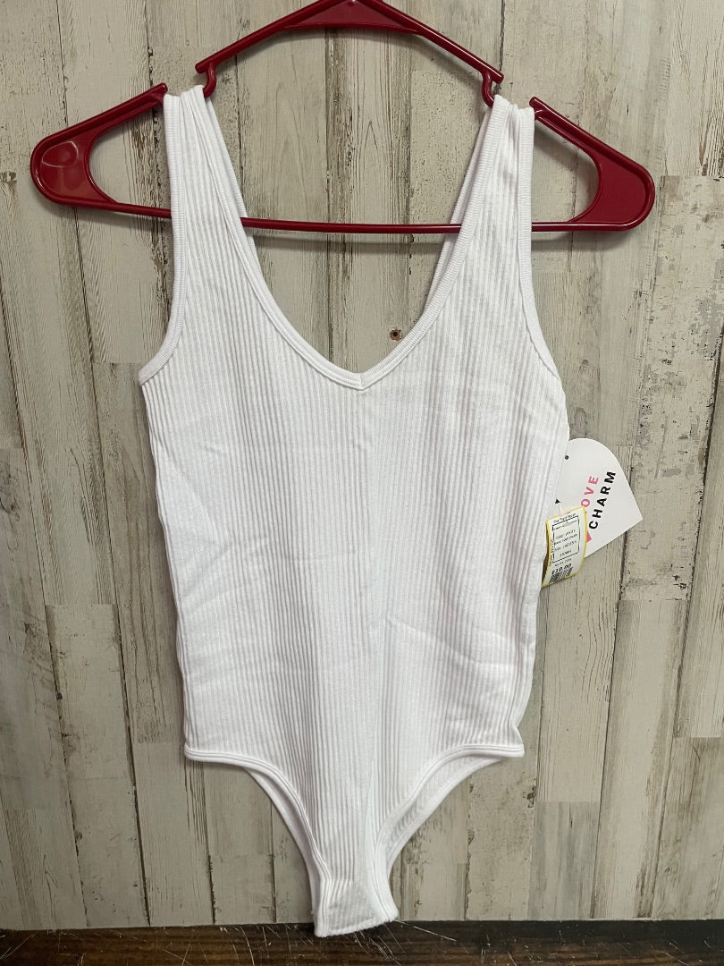 WHITE LOVE CHARM NEW RIBBED V NECK TANK BODYSUIT, LADIES S