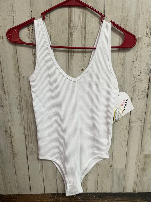 WHITE LOVE CHARM NEW RIBBED V NECK TANK BODYSUIT, LADIES S