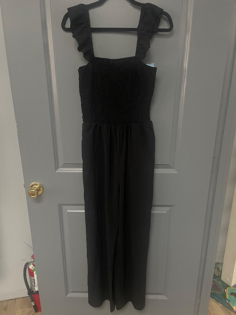 BLACK SHEIN SMOCKED JUMPSUIT, LADIES M