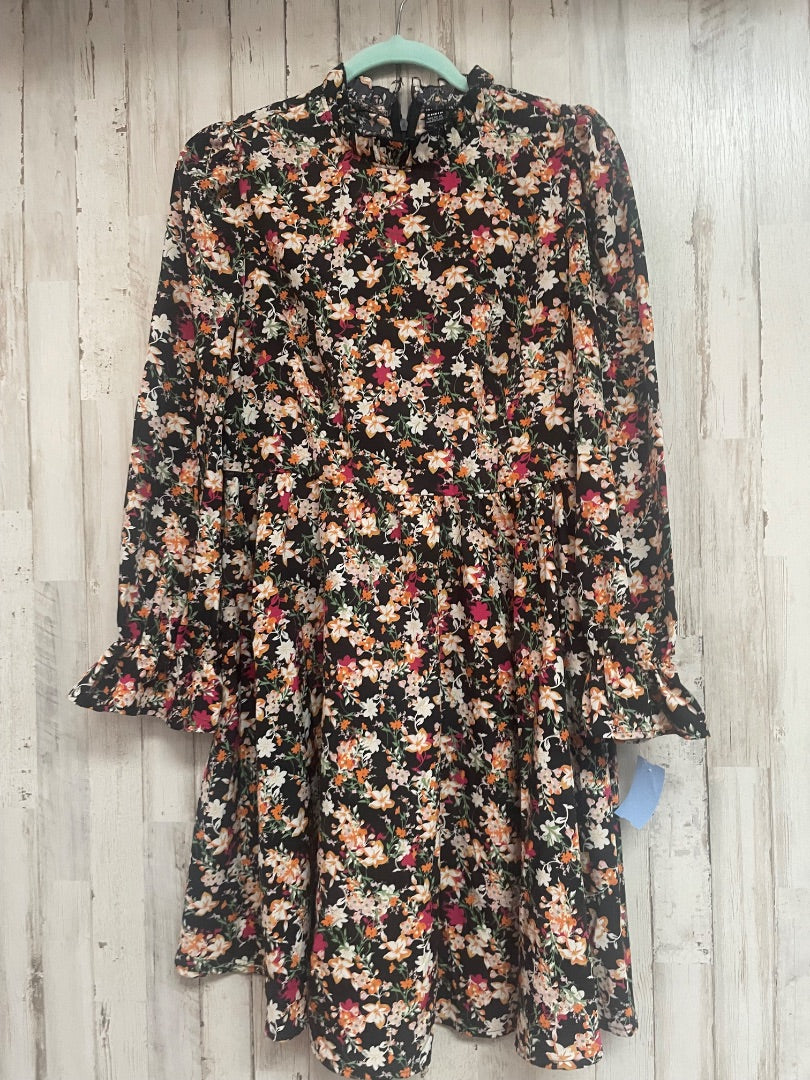 BLACK SHEIN FLORAL TIER LONG SLEEVE DRESS, LADIES L
