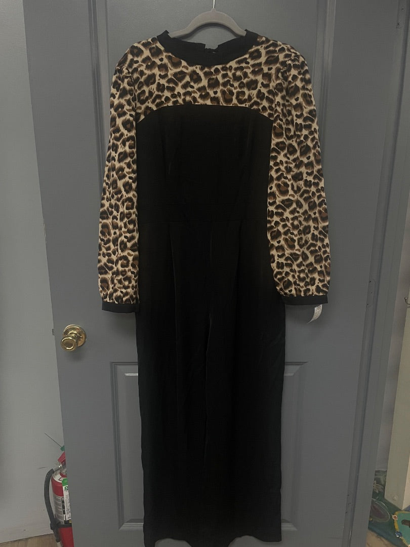 BLACK SHEIN CHEETAH SLEEVE JUMPSUIT, LADIES XL