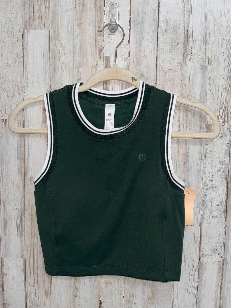 HUNTER GREEN LULULEMON SZ 6 STRIPE TRIM CROP TANK, LADIES M