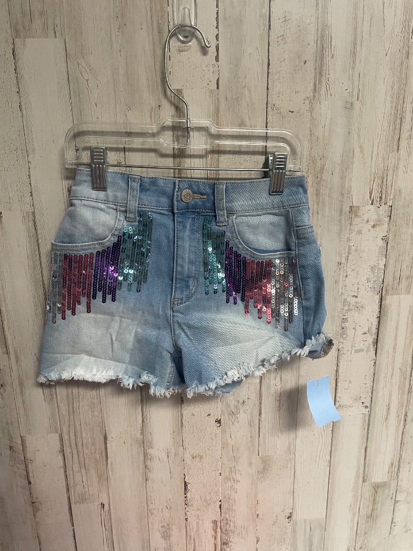 light wash justice denim sequins shorts, girl 8